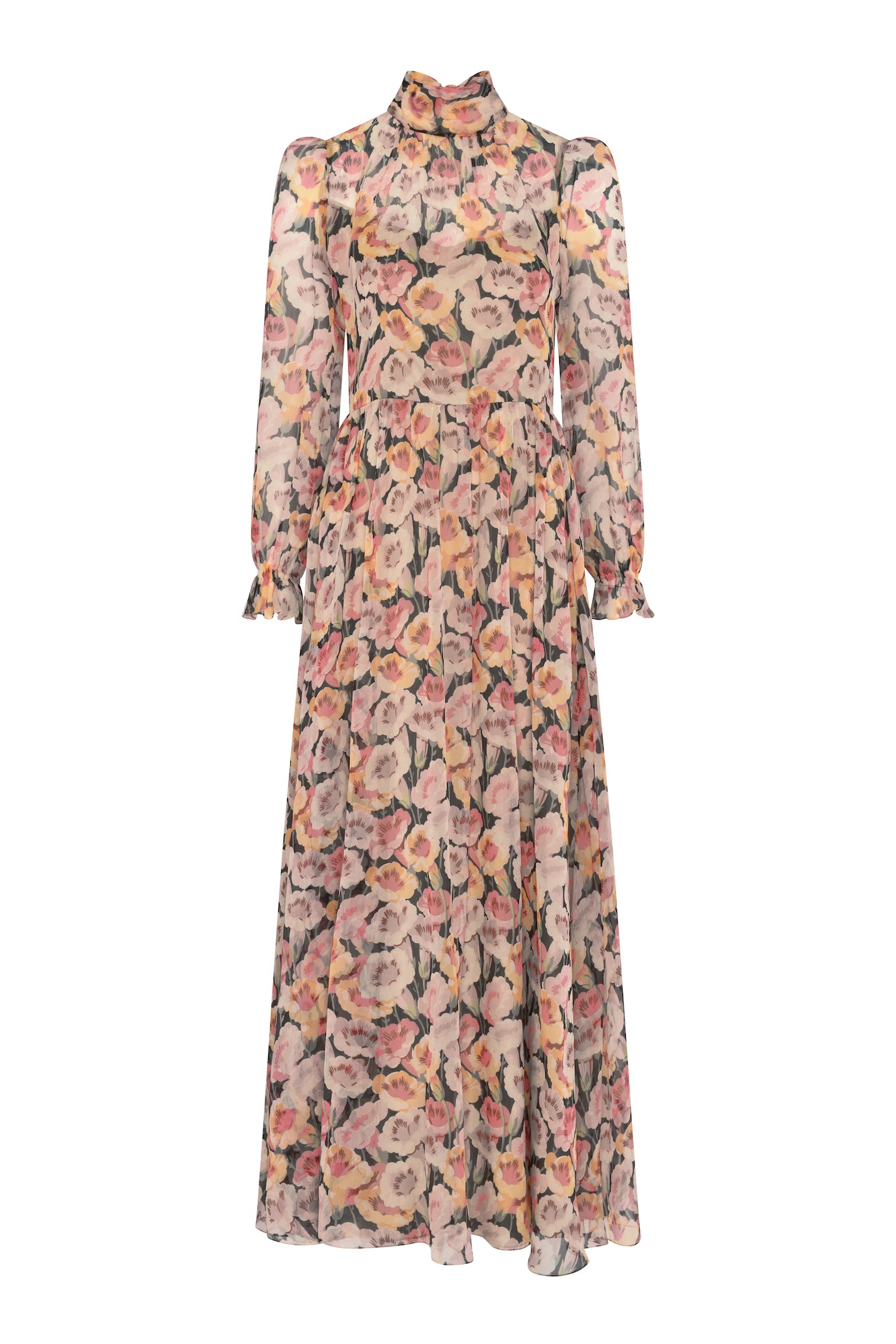 Veronika Long Silk Dress - Petunia Print