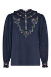 Arina Cotton Linen Blouse - Navy