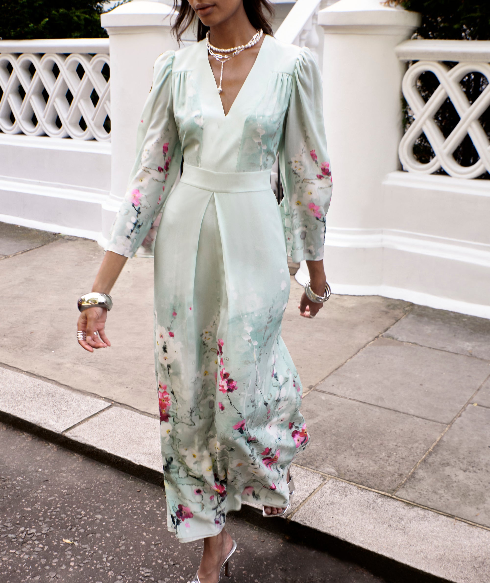 Uslada Silk Dress - Mint Garden