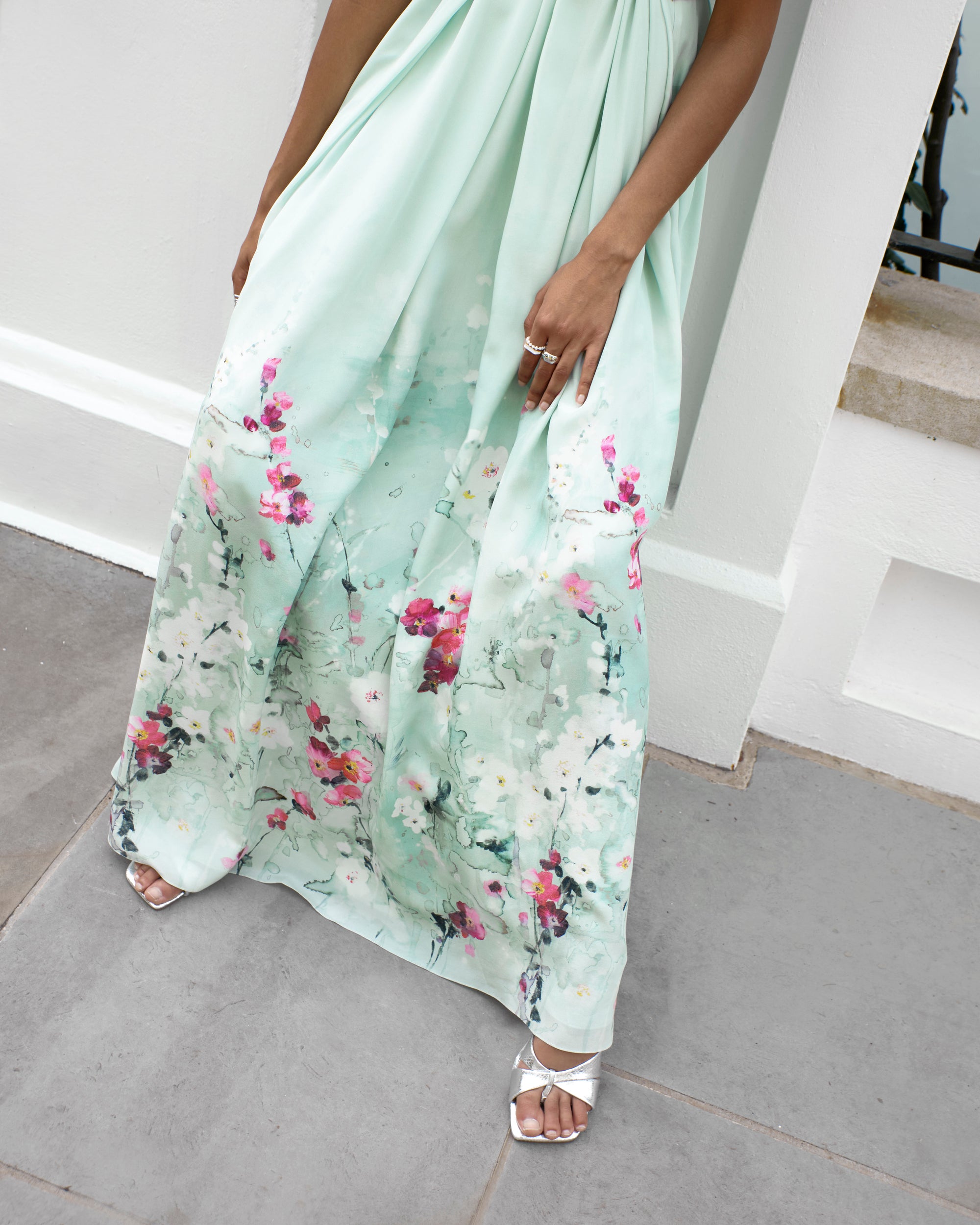 Uslada Silk Dress - Mint Garden