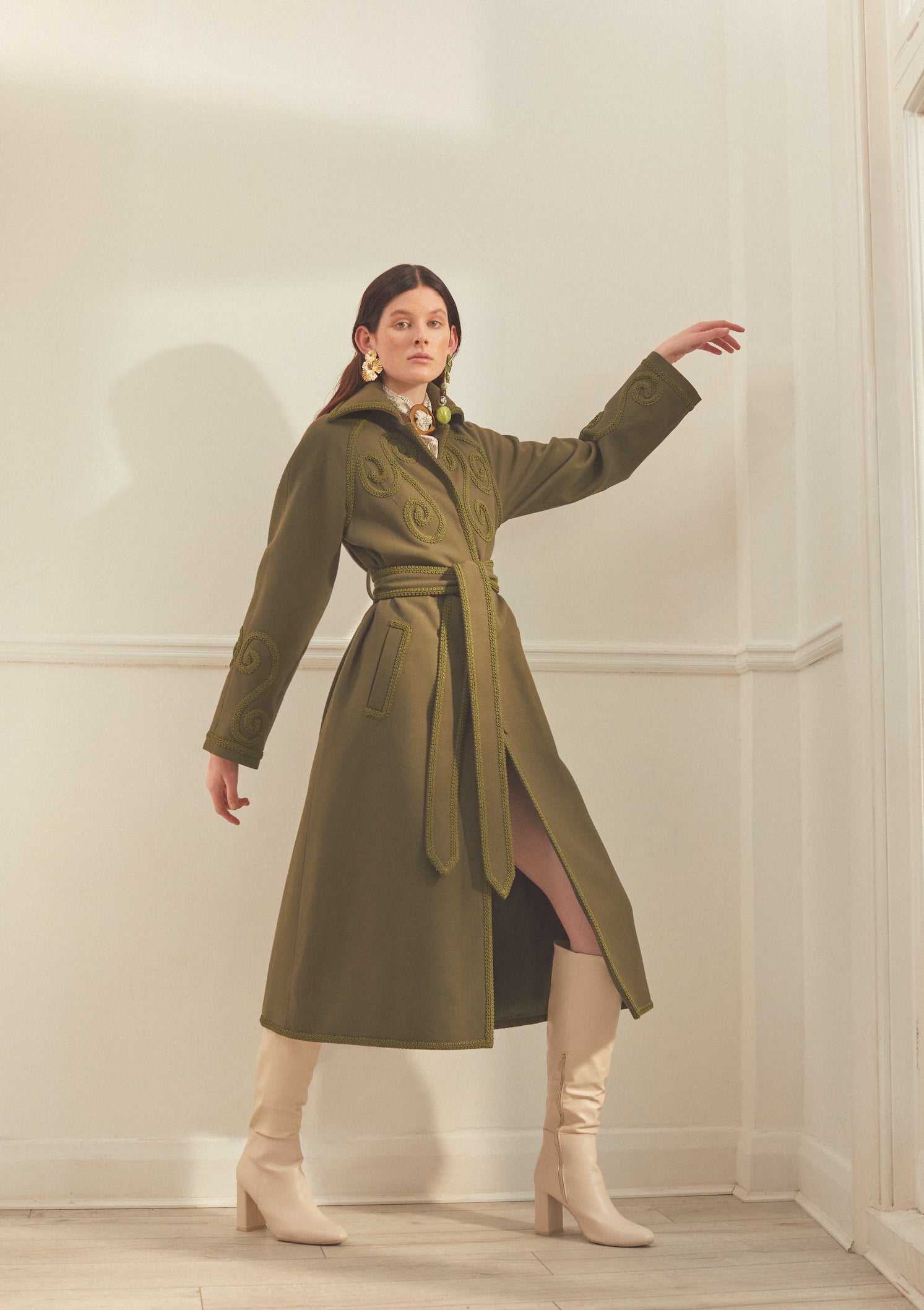 Green belted hot sale wool coat